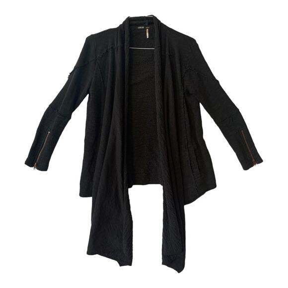 Free People womens small in the loop black cardigan oversized boho raw grunge hi - Picture 1 of 10